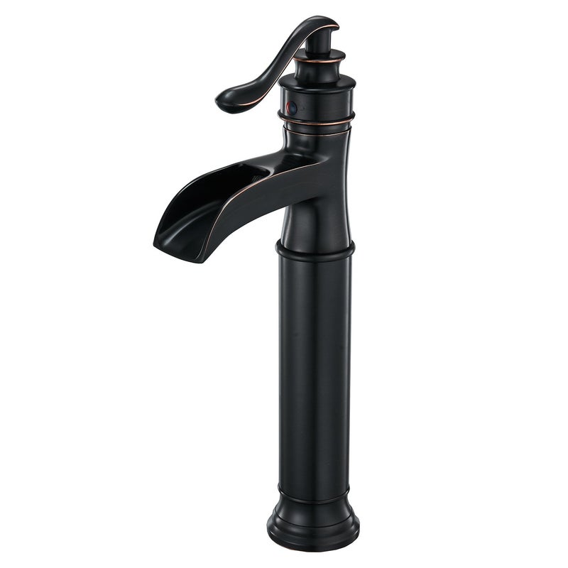 BWE Bronze Vessel Sink Faucet Waterfall Single Handle Bathroom Faucet One Hole Tall Body Vanity Faucets with Faucet Supply Hose Deck Mount,Oil Rubbed Bronze - Image 1